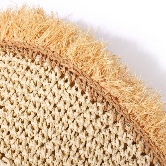 Womens Straw Hat Beach Sun Hat Frayed Crochet Foldable Straw Bucket Hat Summer F - Picture 7 of 7